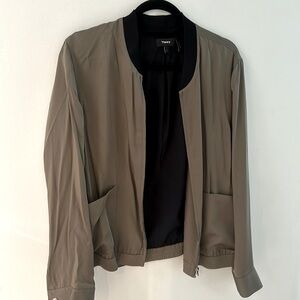Theory silk camo green bomber jacket size L